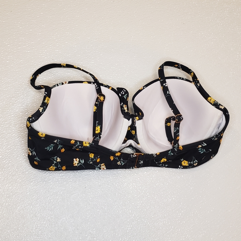 Shade & Shore Lightly Lined Tie Front Bikini Swimsuit Top Black FLoral 38C - Picture 3 of 5